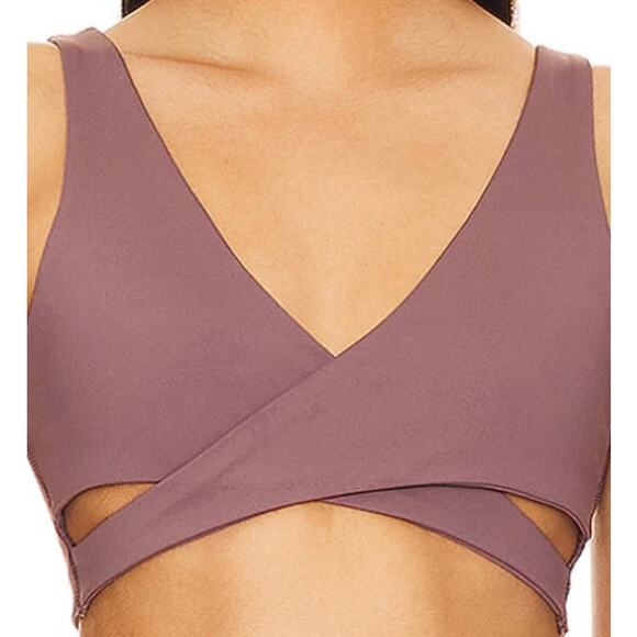 Nubyen Mauve V Neck Wrap Sports Bra Wrap MEDIUM Cut Out Yoga Orchid Soft Revolve - Picture 7 of 9